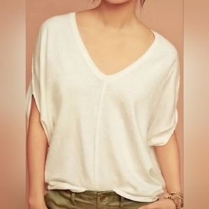 Anthropologie Bordeaux Yellow Batwing Dolman Sleeve Oversized V-Neck Tee - S